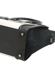 Pre-Loved Luggage Tote Leather Mini with Gold Hardware, Black and White