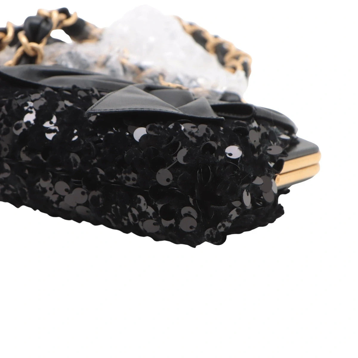 Pre-Loved Sequin Bow Kiss-Lock Bag Shoulder Bag Sequin Mini with Gold Hardware, Black
