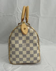 Pre-Loved Speedy Handbag Damier Azur Coated Canvas 25 with Gold Hardware, Cream