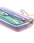 Pre-Loved Coco Stripe Flap Shoulder Bag Striped Canvas with Silver Hardware, Multicolor
