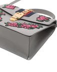 Pre-Loved Sylvie Handbag Floral Leather Medium with Gold Hardware, Gray