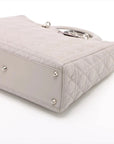 Pre-Loved Lady Dior Handbag Cannage Leather Large with Silver Hardware, Grey