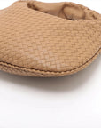 Pre-Loved Veneta Shoulder Bag Intrecciato Leather Medium with Silver Hardware, Beige