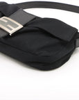 Pre-Loved Mamma Baguette Shoulder Bag Plain Canvas with Silver Hardware, Black