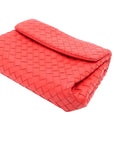 Pre-Loved Intrecciato Clutch Clutch Intrecciato Leather with Silver Hardware, Coral Red