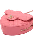 Pre-Loved CC in Love Heart Bag Crossbody Bag Quilted Leather Large with Gold Hardware, Pink