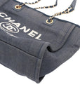 Pre-Loved Deauville Tote Denim Small with Gold Hardware, Navy Blue
