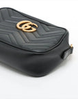 Pre-Loved GG Marmont Matelassé Camera Bag Crossbody Bag Quilted Leather Small with Aged Gold Hardware, Black