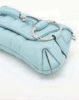 Pre-Loved Horsebit Chain Shoulder Bag Quilted Leather Small with Silver Hardware, Light Blue