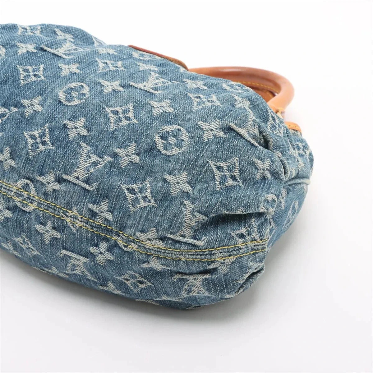 Pre-Loved Pleaty Handbag Monogram Denim Small with Gold Hardware, Blue