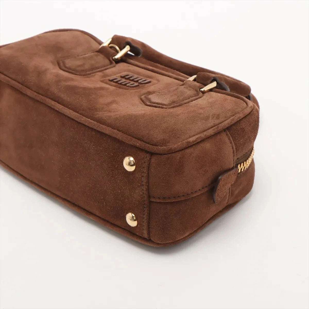 Pre-Loved Arcadie Handbag Suede Small with Gold Hardware, Brown