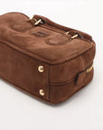 Pre-Loved Arcadie Handbag Suede Small with Gold Hardware, Brown