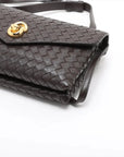 Pre-Loved Andiamo Crossbody Bag Intrecciato Leather Small with Gold Hardware, Dark Brown