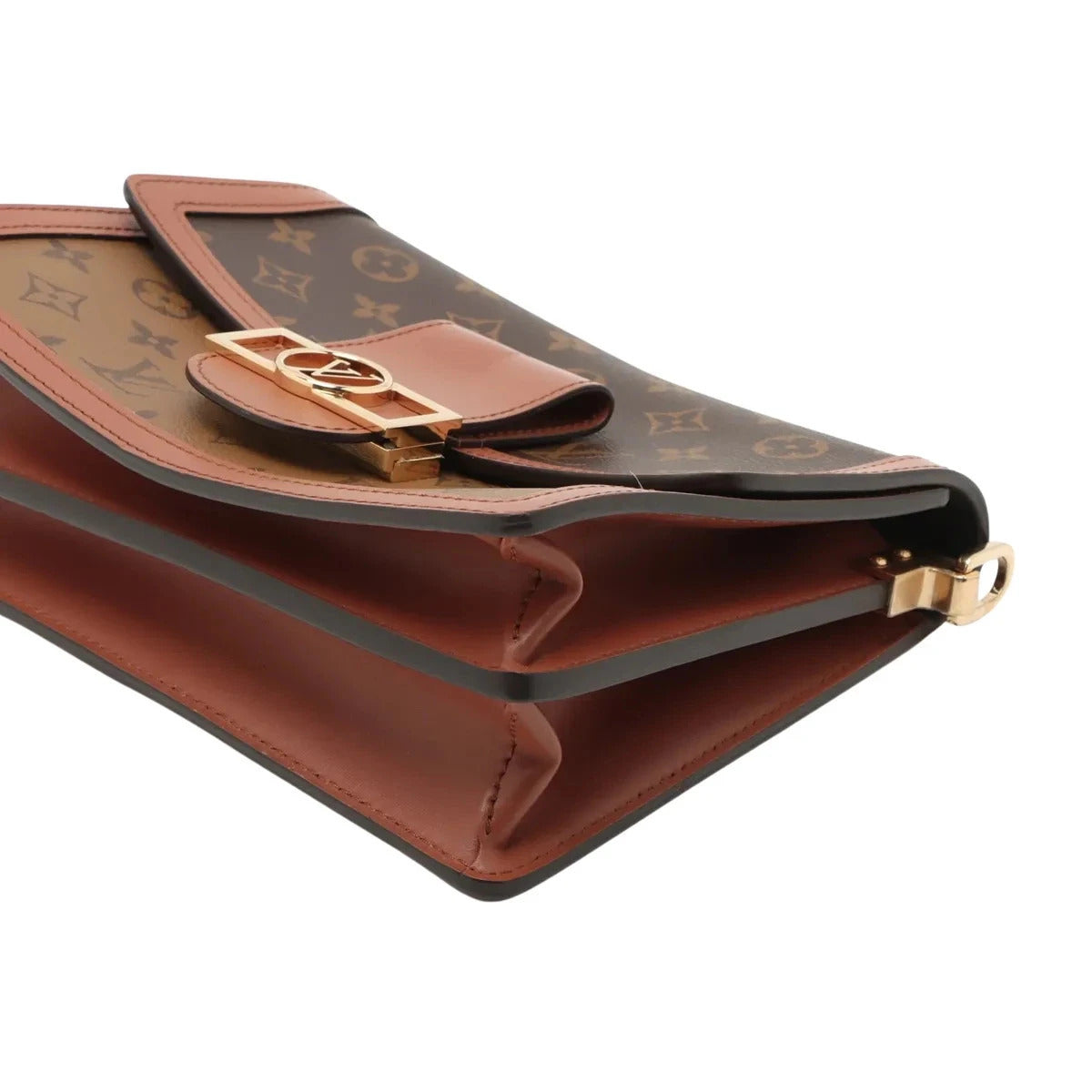 Pre-Loved Dauphine Shoulder Bag Monogram Coated Canvas MM with Gold Hardware, Brown