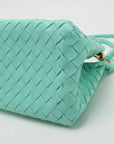 Pre-Loved Andiamo Shoulder Bag Intrecciato Leather Mini with Gold Hardware, Turquoise