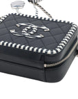 Pre-Loved CC Filigree Vanity Case Vanity Case Quilted Leather Small with Silver Hardware, Navy Blue with White Striped Trim