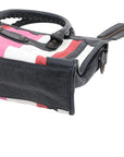 Pre-Loved Classic City Handbag Striped Leather Small with Aged Bronze Hardware, Black, White, Pink, Red
