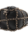 Pre-Loved Chain Cage Drawstring Bucket Bag Leather Mini with Gold Hardware, Black