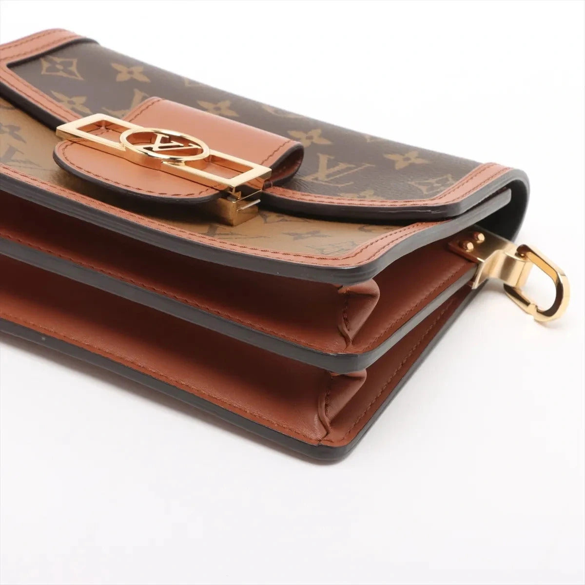 Pre-Loved Dauphine Crossbody Bag Monogram Coated Canvas Mini with Gold Hardware, Brown