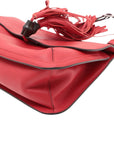 Pre-Loved Bamboo Daily Flap Crossbody Bag Leather with Silver Hardware, Red