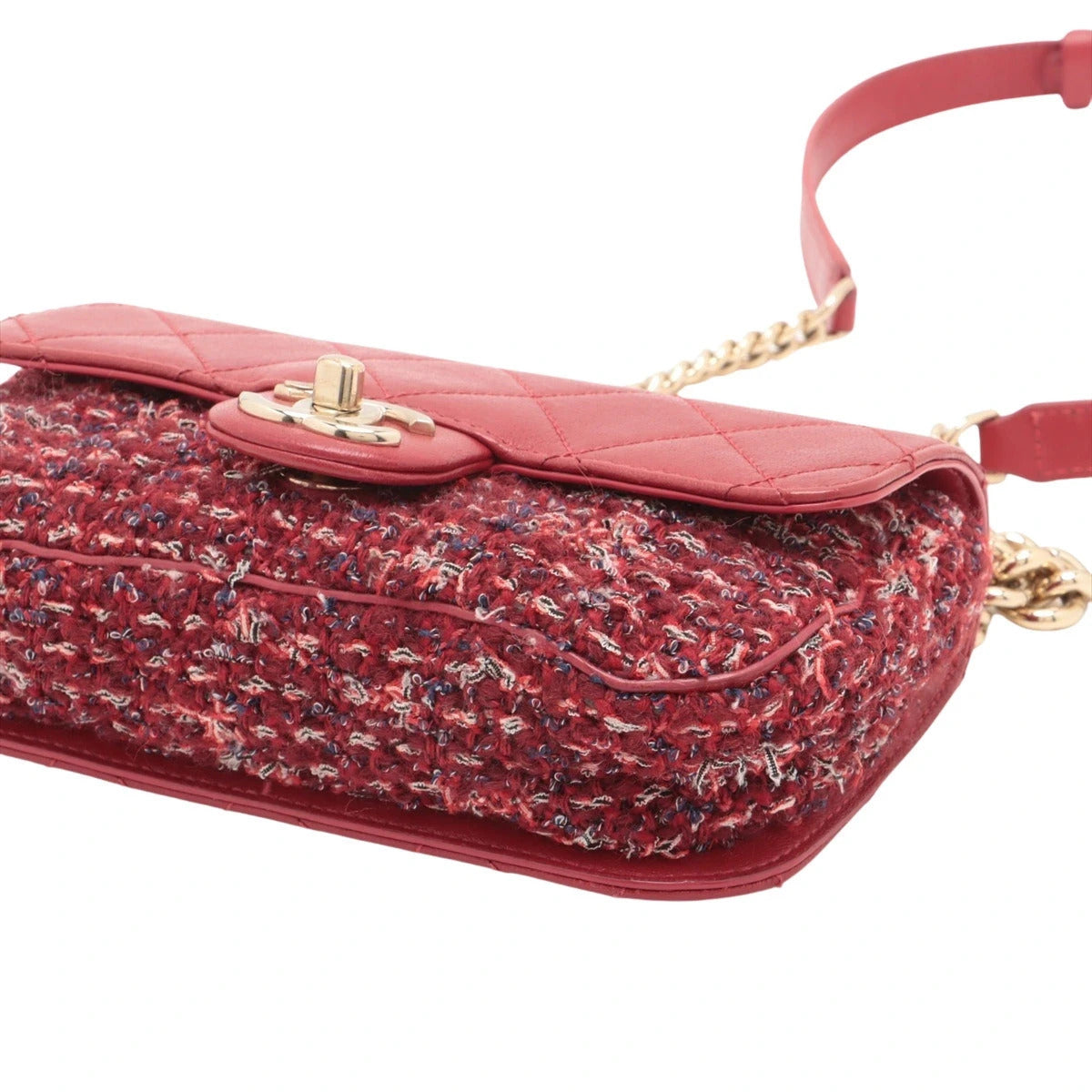 Pre-Loved Flap Bag Shoulder Bag Quilted Leather Mini with Gold Hardware, Red