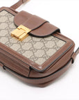 Pre-Loved GG Supreme Crossbody Bag Monogram Coated Canvas Mini with Gold Hardware, Beige/Brown