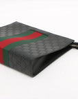 Pre-Loved Web Microguccissima Pouch Clutch Microguccissima Leather with Silver Hardware, Black
