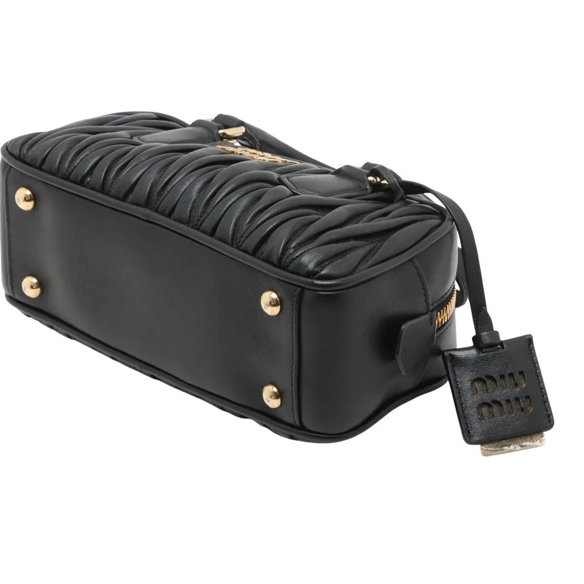 Pre-Loved Matelassé Bowling Bag Handbag Quilted Leather Mini with Gold Hardware, Black
