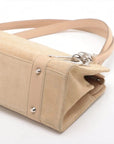 Pre-Loved Lady Dior East West Handbag Cannage Suede with Silver Hardware, Beige