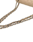 Pre-Loved Classic Double Flap Shoulder Bag Quilted Leather Jumbo with Silver Hardware, Beige