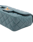 Pre-Loved Mini Flap Bag with Top Handle Handbag Quilted Leather Mini with Gold Hardware, Teal Blue