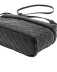Pre-Loved Intrecciato Camera Bag Crossbody Bag Intrecciato Leather Small with Gold Hardware, Black