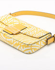 Pre-Loved Baguette Shoulder Bag FF Vertigo Coated Canvas with Gold Hardware, Yellow and White