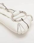 Pre-Loved Horsebit Chain Shoulder Bag Quilted Leather Small with Silver Hardware, White
