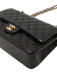 Pre-Loved Classic Double Flap Shoulder Bag Quilted Leather Medium with Gold Hardware, Black
