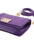 Pre-Loved Boy Shoulder Bag Quilted Leather Old Medium with Gold Hardware, Purple