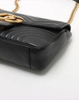 Pre-Loved GG Marmont Shoulder Bag Quilted Leather Medium with Aged Gold Hardware, Black