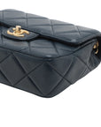 Pre-Loved Matelassé Mini Flap Crossbody Bag Quilted Leather Mini with Aged Gold Hardware, Navy