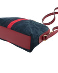 Pre-Loved Ophidia Shoulder Bag Suede Small with Gold Hardware, Navy Blue