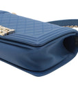 Pre-Loved Boy Shoulder Bag Quilted Leather Old Medium with Light Gold Hardware, Blue
