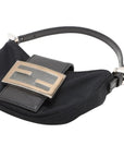 Pre-Loved Mini Mamma Baguette Shoulder Bag Canvas Plain Mini with Silver Hardware, Black