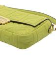Pre-Loved Baguette Shoulder Bag Embossed FF Logo Leather Medium with Gold Hardware, Green