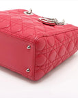 Pre-Loved Lady Dior Handbag Cannage Leather Medium with Silver Hardware, Red