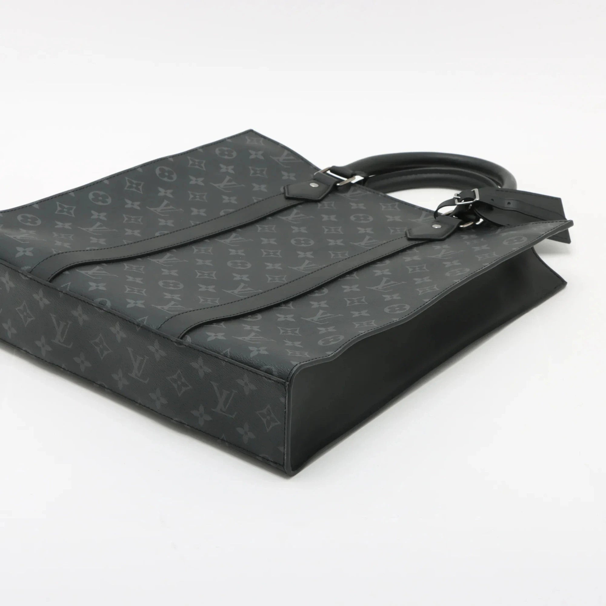 Pre-Loved Sac Plat Tote Monogram Coated Canvas with Silver Hardware, Black