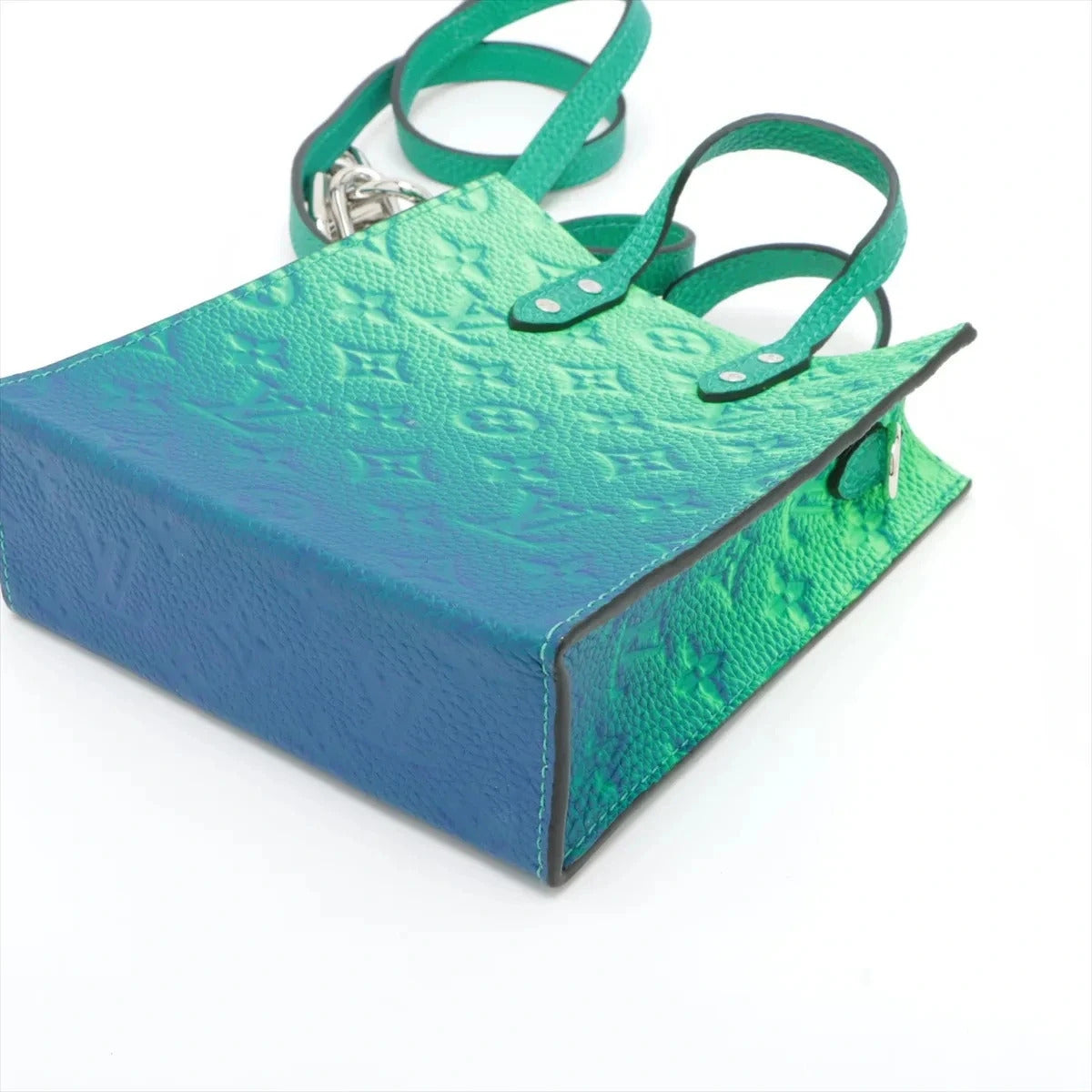 Pre-Loved Sac Plat Tote Monogram Leather XS with Silver Hardware, Green Blue Gradient