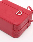 Pre-Loved Lady Dior Vanity Handbag Cannage Leather Mini with Silver Hardware, Red