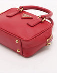 Pre-Loved Saffiano Mini Bauletto Handbag Leather Mini with Gold Hardware, Red
