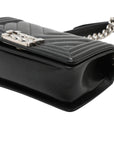 Pre-Loved Boy Shoulder Bag Chevron Leather Small with Silver Hardware, Black