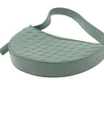 Pre-Loved Sunrise Shoulder Bag Intrecciato Leather Small with Gold Hardware, Sage Green