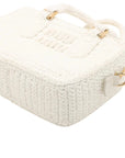 Pre-Loved Crochet Bowling Bag Handbag Crochet Raffia Mini with Gold Hardware, White